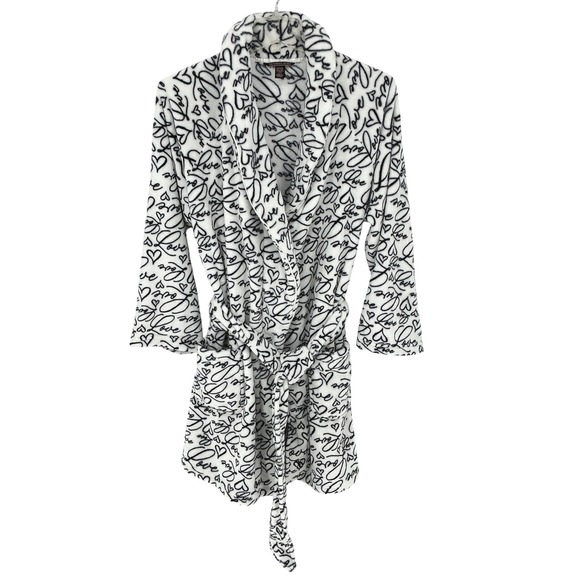 Victoria's Secret Plush Oversized Robe LOVE Script Womens Black White Medium Y2K - Picture 3 of 8